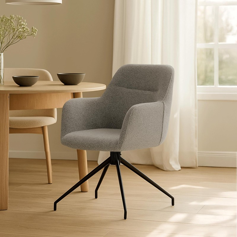 Silla de comedor Merlinda en tela Teddy gris