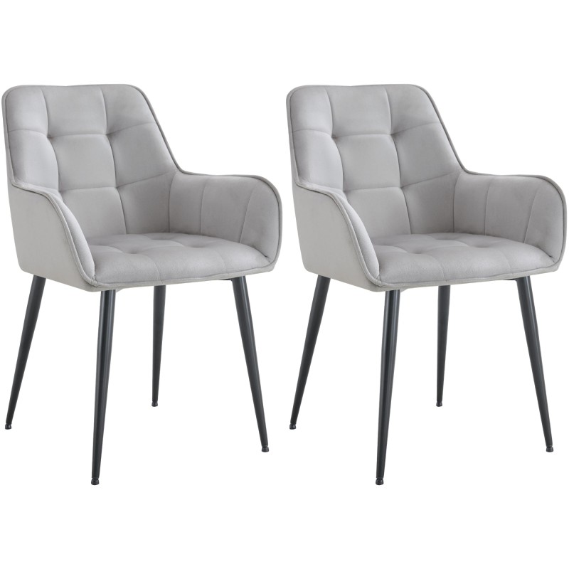 Juego de 2 sillas de comedor Ferndale de terciopelo gris claro