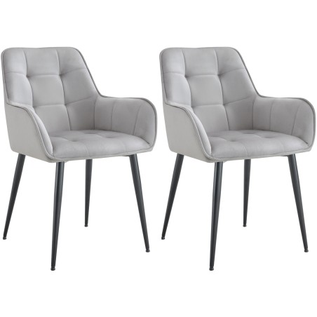 Juego de 2 sillas de comedor Ferndale de terciopelo gris claro