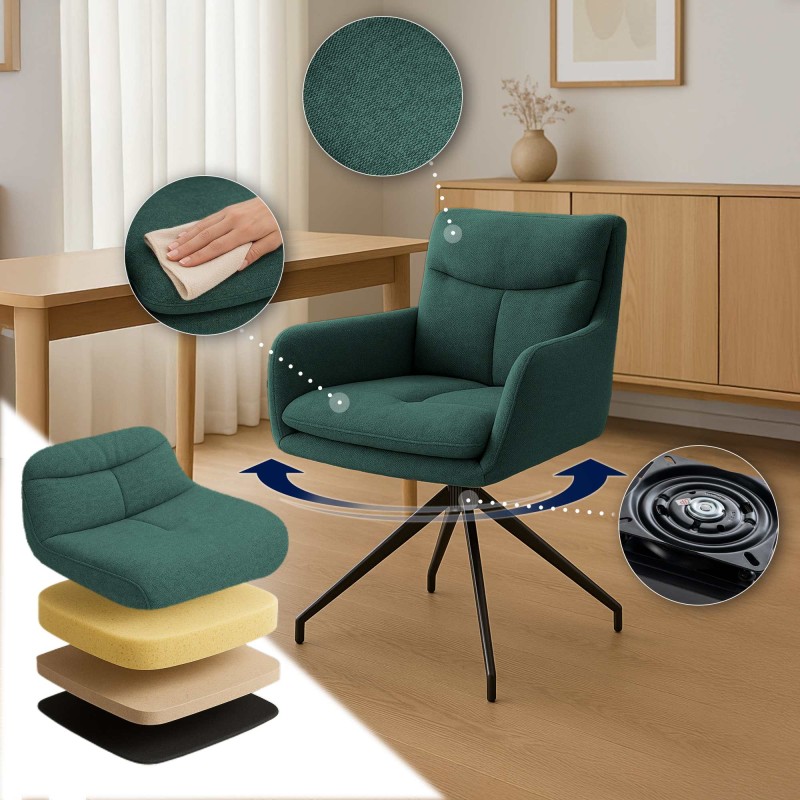 Juego de 2 sillas de comedor Somers en tela verde