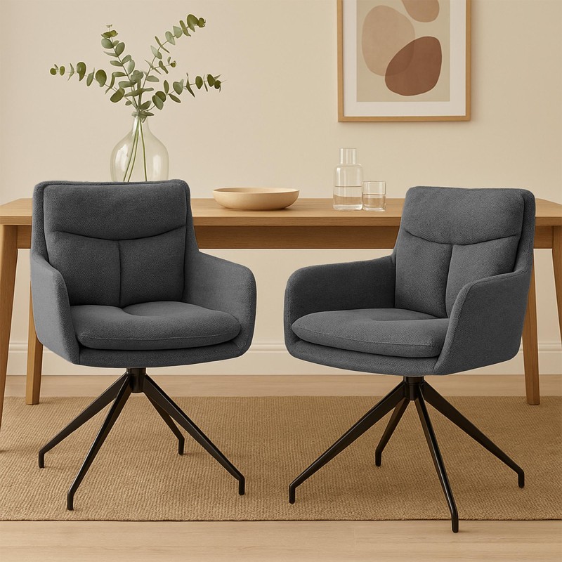 Juego de 2 sillas de comedor Somers en tela gris oscuro