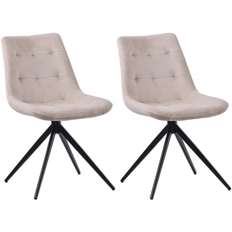 Juego de 2 sillas de comedor Merna de terciopelo crema