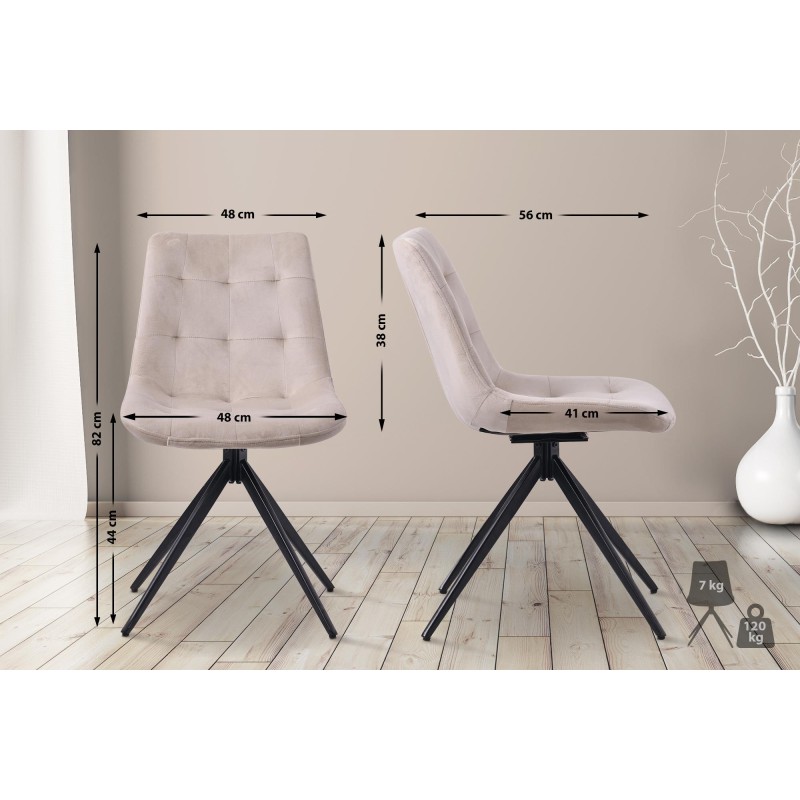 Juego de 2 sillas de comedor Merna de terciopelo crema