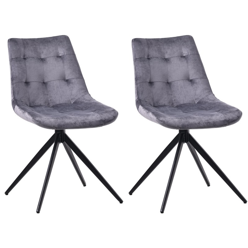 Juego de 2 sillas de comedor Merna en terciopelo gris oscuro