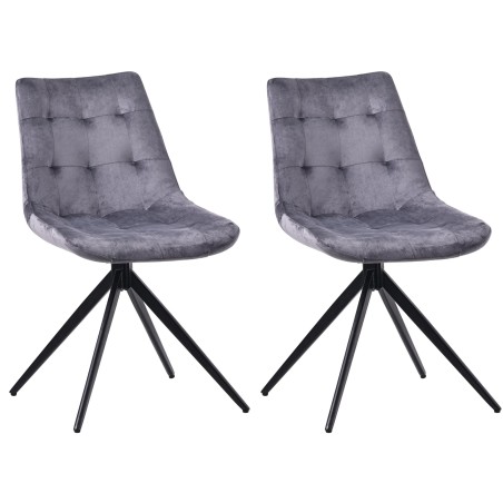 Juego de 2 sillas de comedor Merna en terciopelo gris oscuro