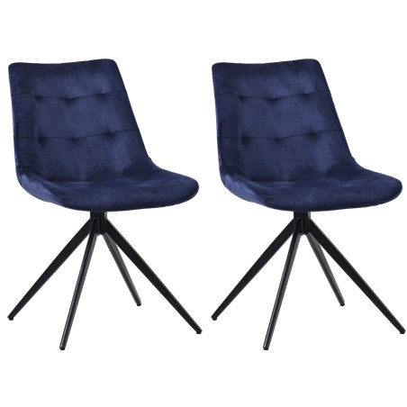 Juego de 2 sillas de comedor Merna en terciopelo azul oscuro