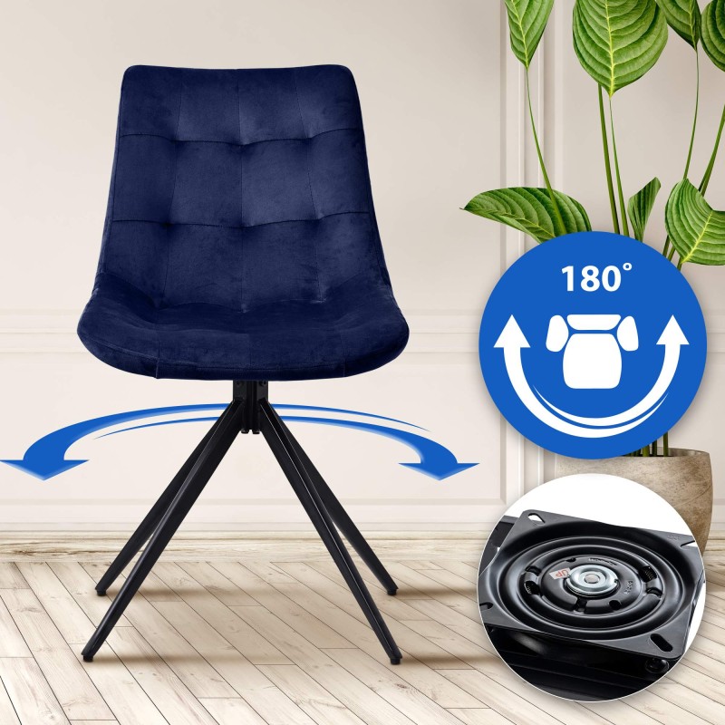 Juego de 2 sillas de comedor Merna en terciopelo azul oscuro