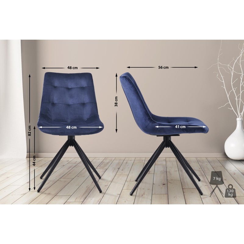 Juego de 2 sillas de comedor Merna en terciopelo azul oscuro