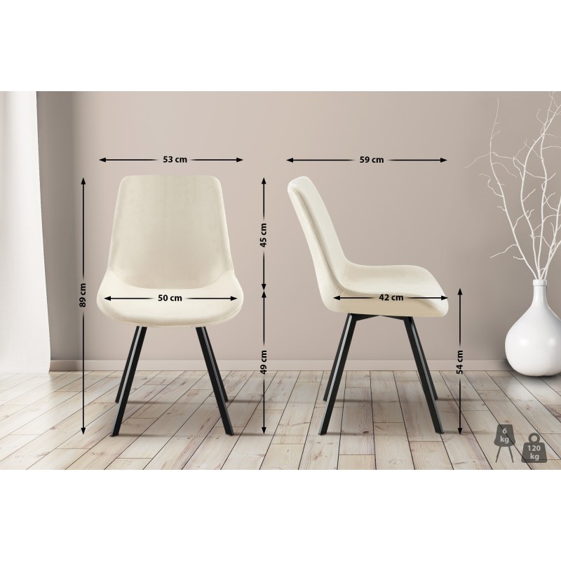 Juego de 2 sillas de comedor Lewes de terciopelo color crema