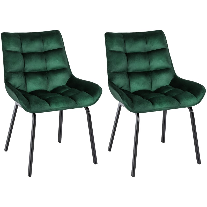 Conjunto de 2 sillas Saranda en terciopelo verde