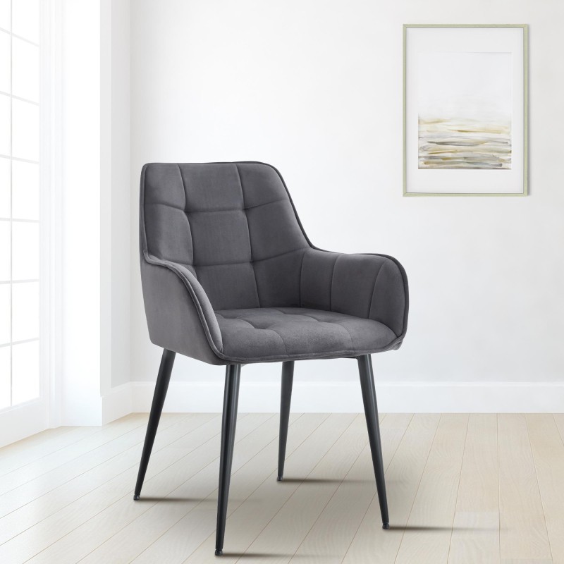 Juego de 2 sillas de comedor Ferndale de terciopelo gris oscuro