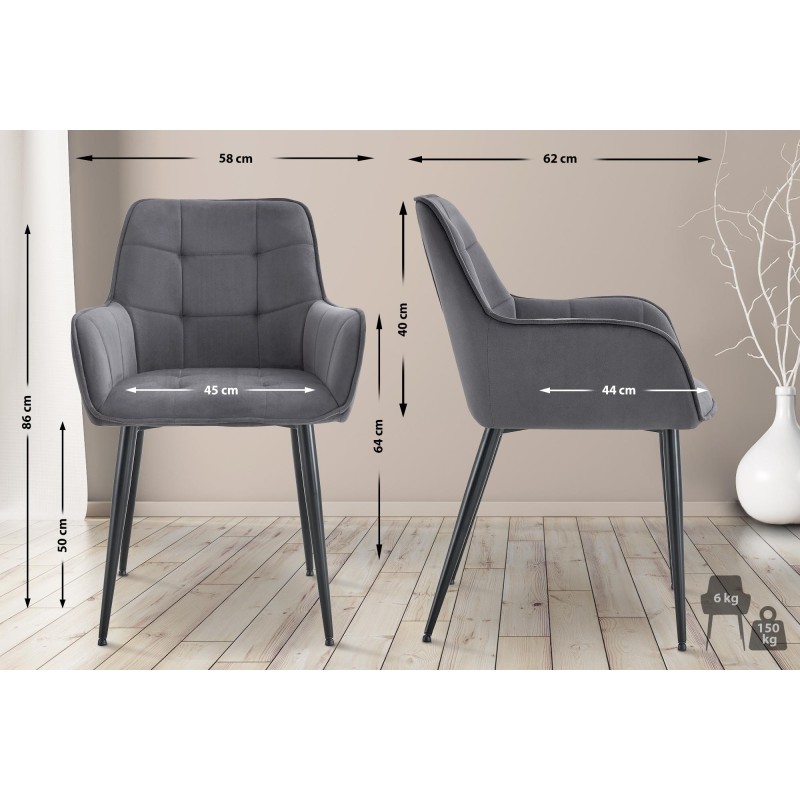 Juego de 2 sillas de comedor Ferndale de terciopelo gris oscuro