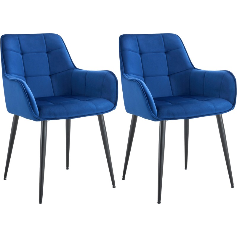 Juego de 2 sillas de comedor Ferndale de terciopelo azul oscuro