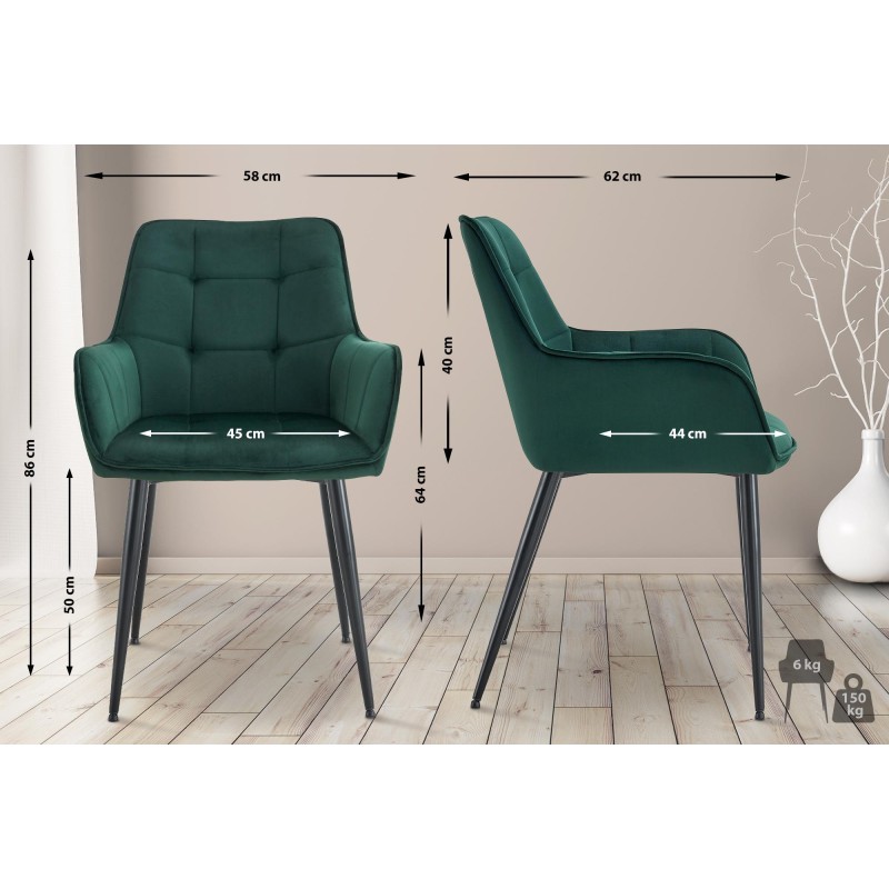 Juego de 2 sillas de comedor de terciopelo Ferndale verde oscuro