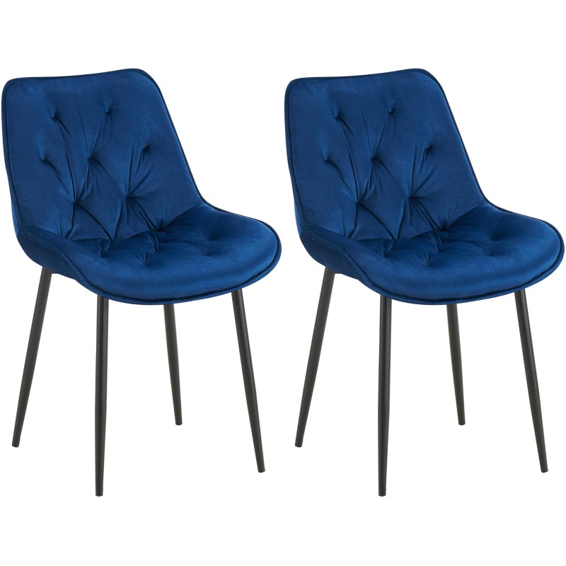Juego de 2 sillas de comedor de terciopelo azul Wallace