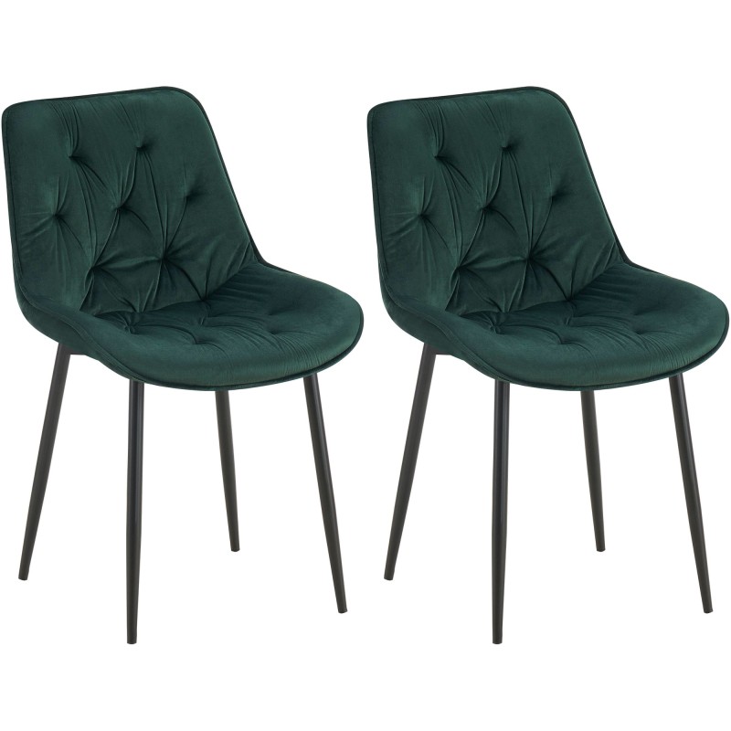 Juego de 2 sillas de comedor Wallace de terciopelo verde