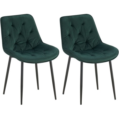 Juego de 2 sillas de comedor Wallace de terciopelo verde