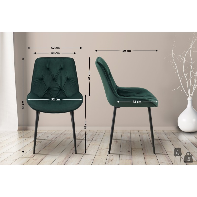 Juego de 2 sillas de comedor Wallace de terciopelo verde