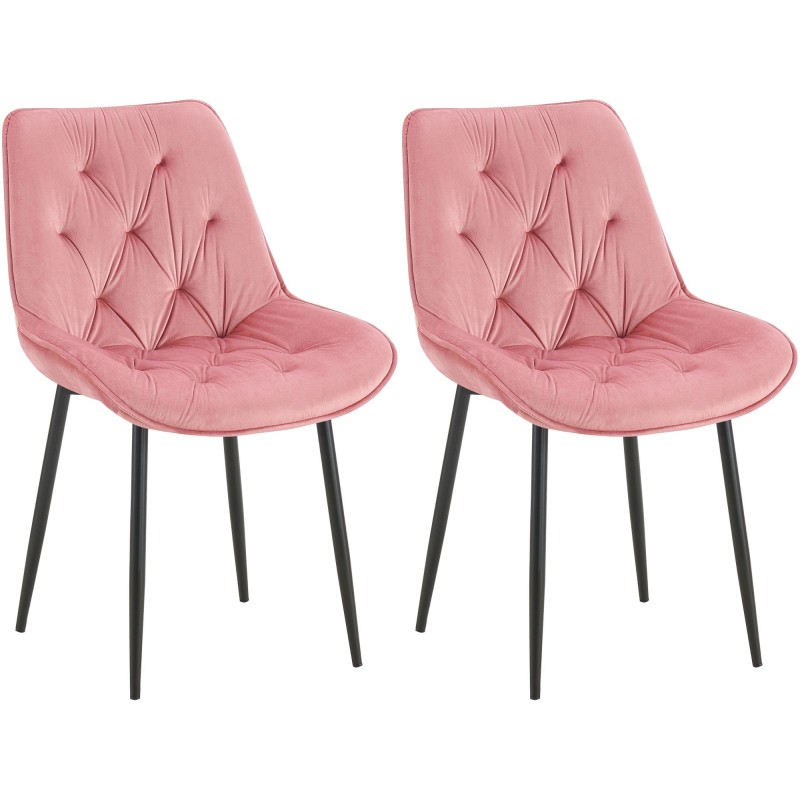 Juego de 2 sillas de comedor Wallace de terciopelo rosa