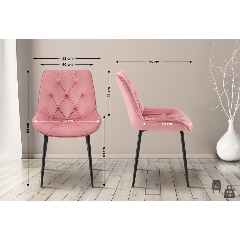 Juego de 2 sillas de comedor Wallace de terciopelo rosa