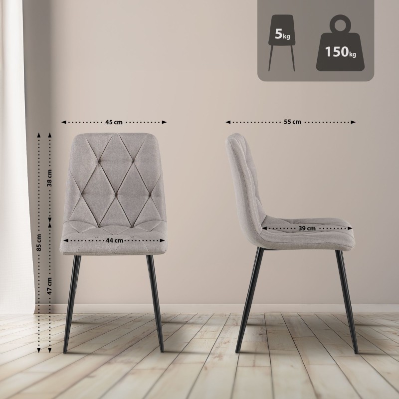 Juego de 2 sillas de comedor en tela Clairton gris claro