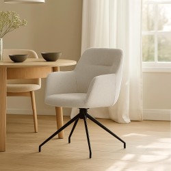 Silla de comedor Merlinda en tela Teddy color crema