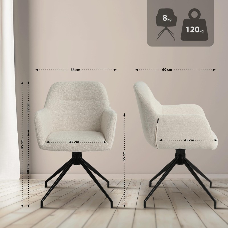 Silla de comedor Merlinda en tela Teddy color crema