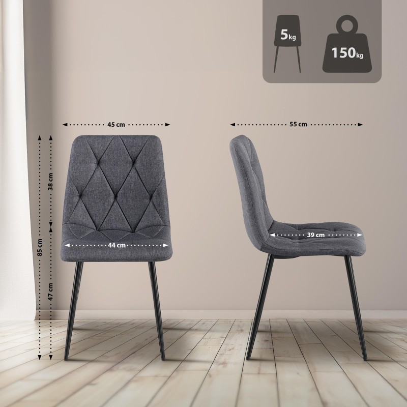 Juego de 2 sillas de comedor Clairton en tela gris oscuro