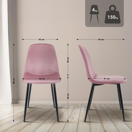 Juego de 4 sillas de comedor Maryam en terciopelo rosa