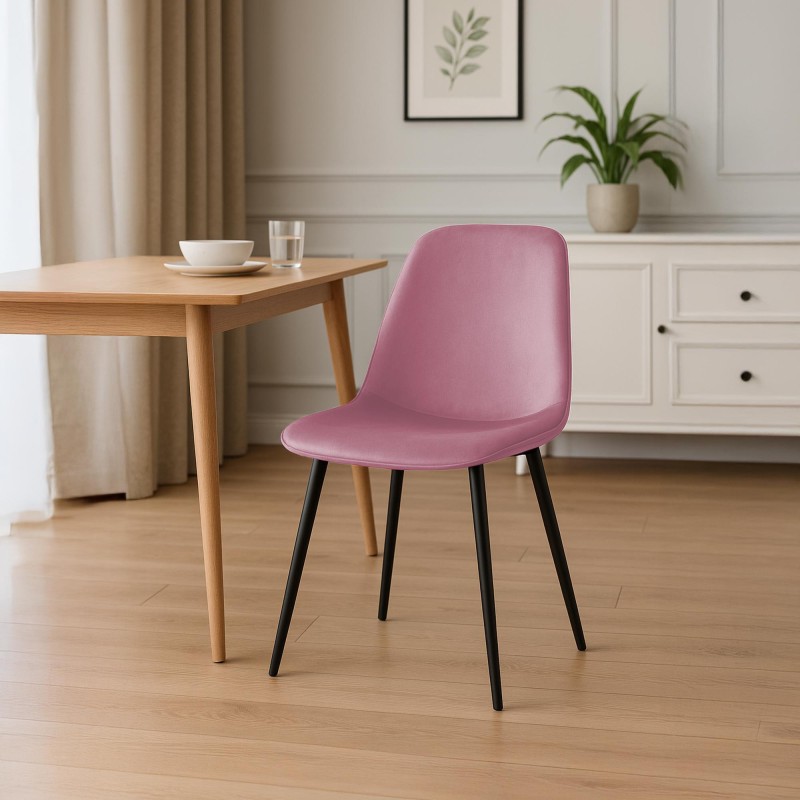 Juego de 4 sillas de comedor Maryam en terciopelo rosa