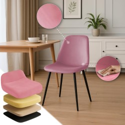 Juego de 4 sillas de comedor Maryam en terciopelo rosa