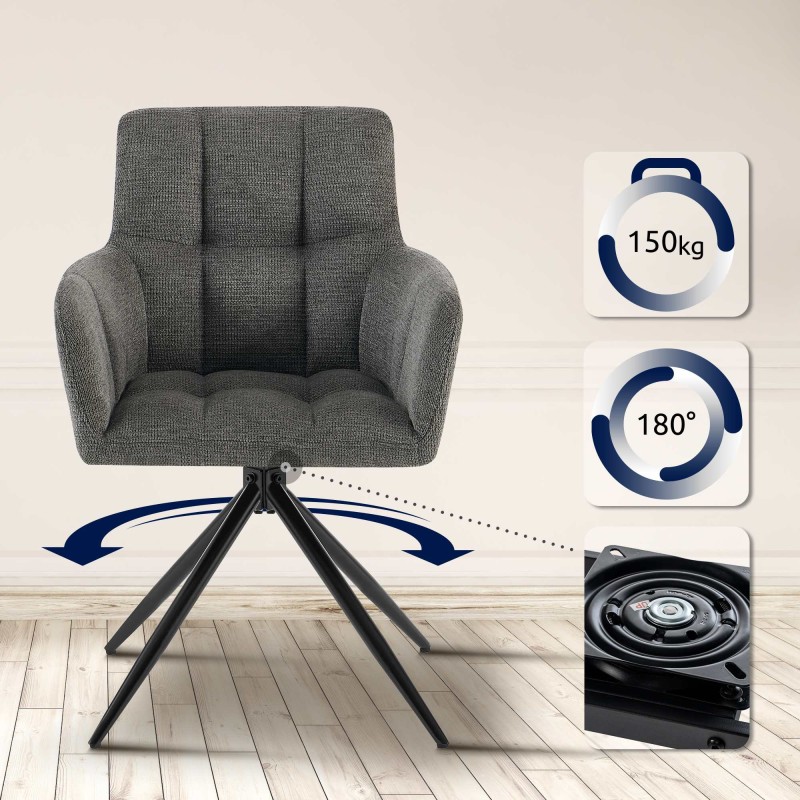 Juego de 2 sillas de comedor Jonah en tela gris oscuro