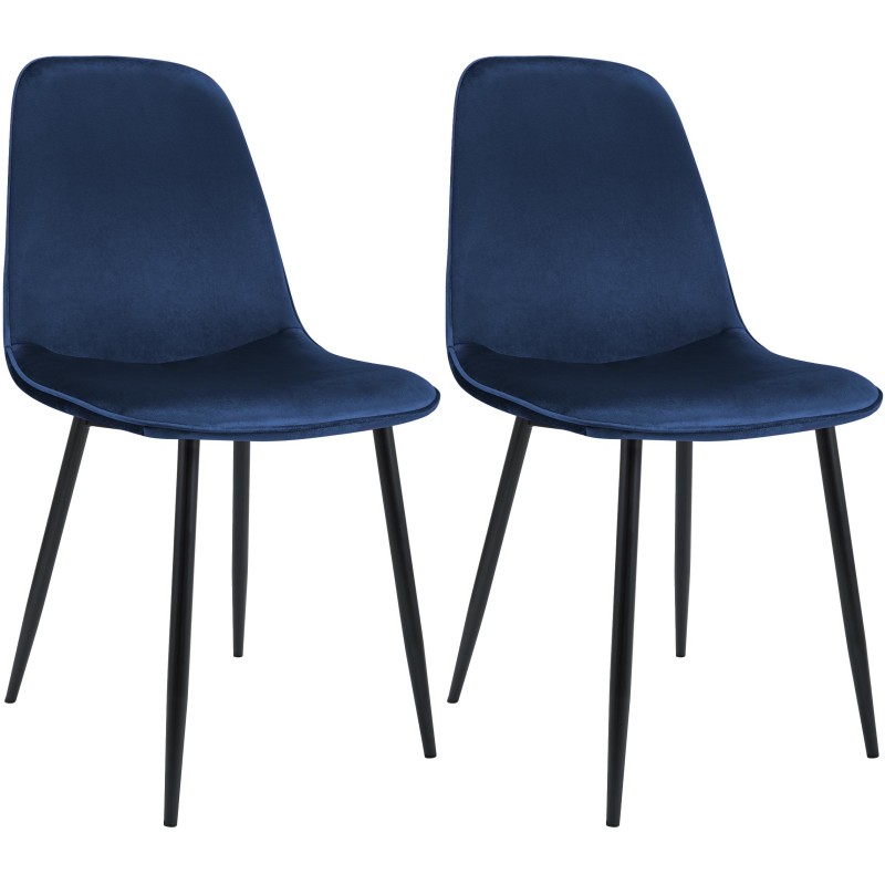 Juego de 2 sillas de comedor Maryam en terciopelo azul oscuro Juego de 2 sillas de comedor Maryam en terciopelo azul oscuro