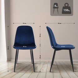 Juego de 2 sillas de comedor Maryam en terciopelo azul oscuro Juego de 2 sillas de comedor Maryam en terciopelo azul oscuro