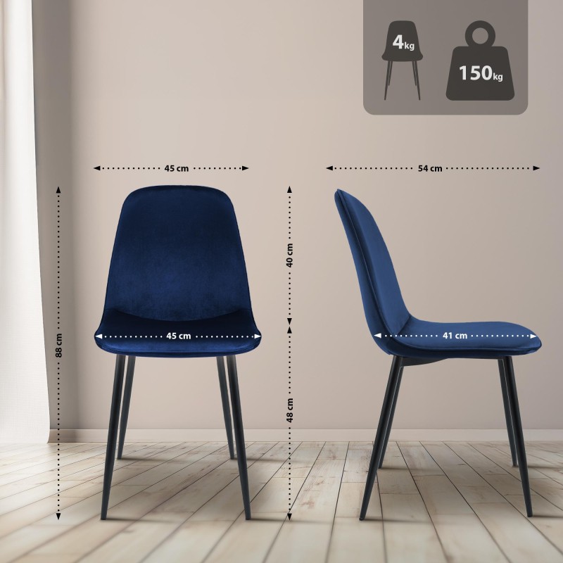 Juego de 2 sillas de comedor Maryam en terciopelo azul oscuro