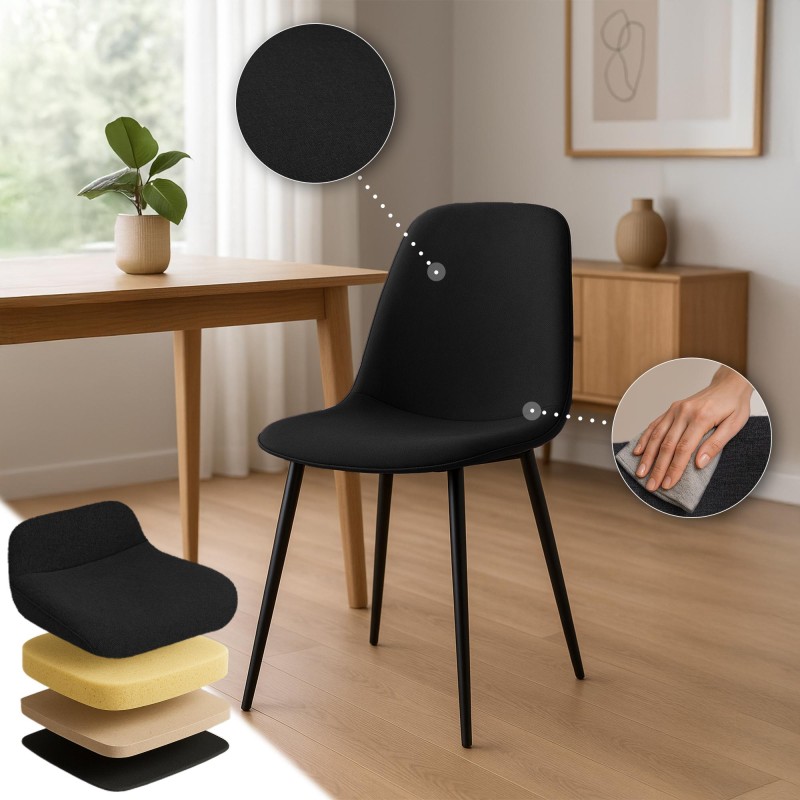 Juego de 2 sillas de comedor Maryam en tela negra
