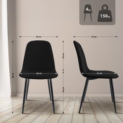 Juego de 2 sillas de comedor Maryam en tela negra Juego de 2 sillas de comedor Maryam en tela negra