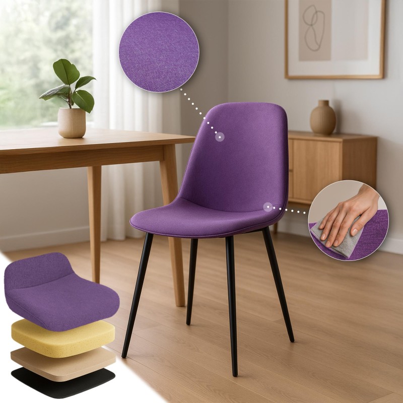 Juego de 2 sillas de comedor Maryam en tela morada