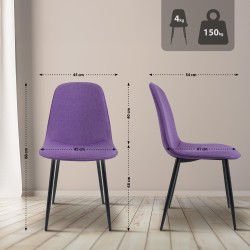 Juego de 2 sillas de comedor Maryam en tela morada Juego de 2 sillas de comedor Maryam en tela morada