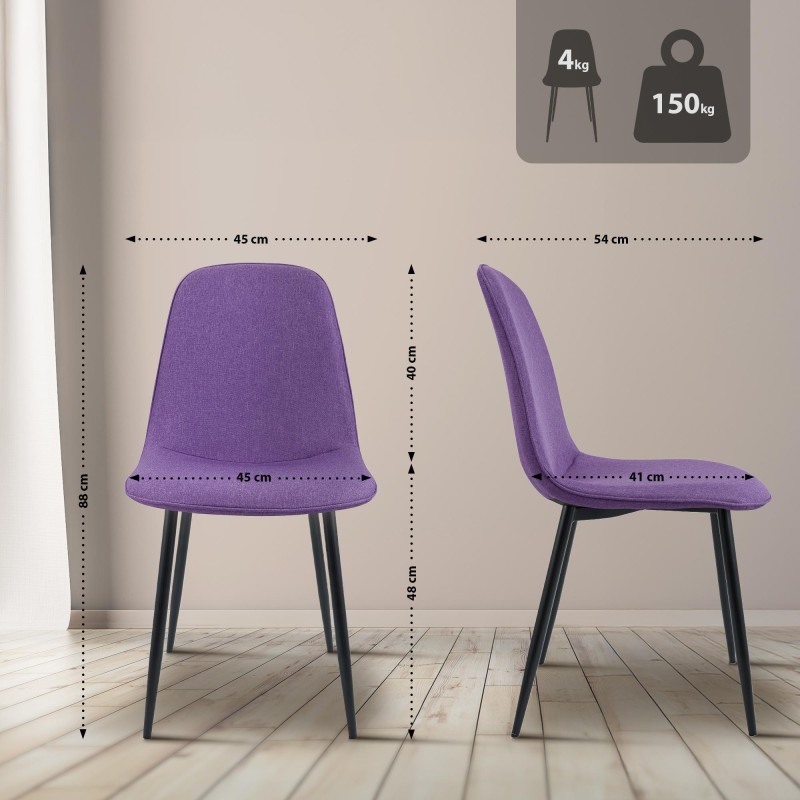 Juego de 2 sillas de comedor Maryam en tela morada