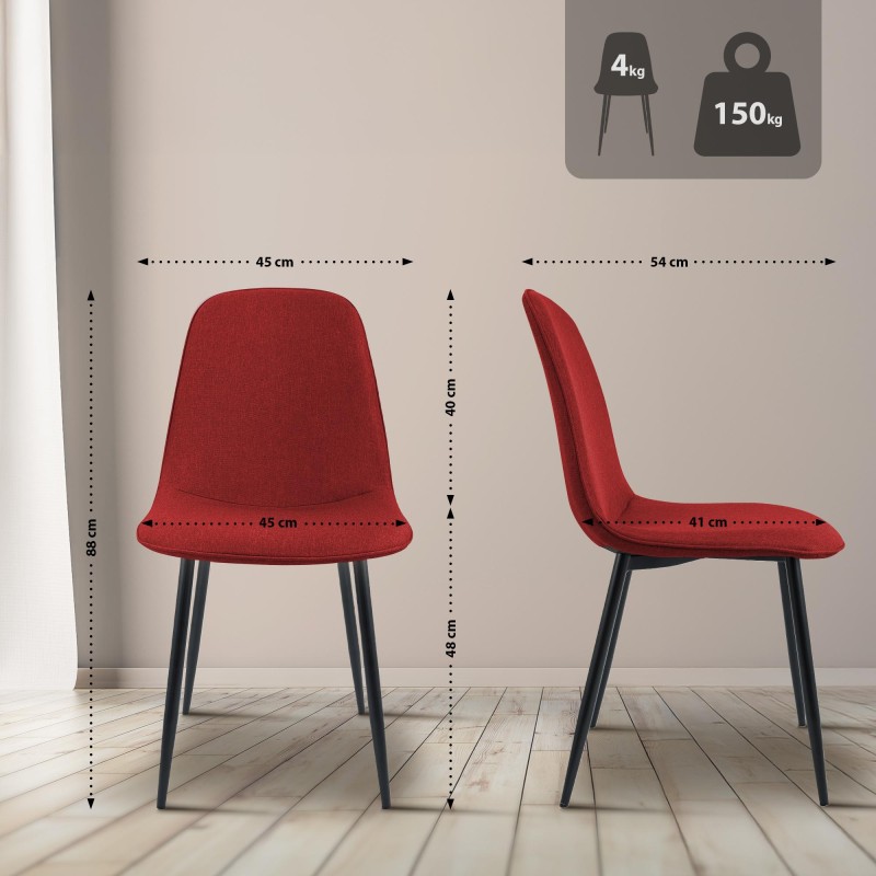 Juego de 2 sillas de comedor Maryam en tela roja