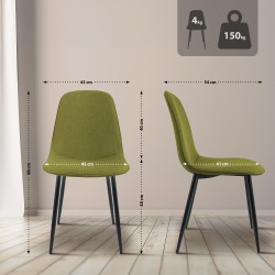 Juego de 2 sillas de comedor Maryam en tela verde Juego de 2 sillas de comedor Maryam en tela verde