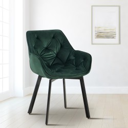 Juego de 2 sillas de comedor Antigo de terciopelo verde
