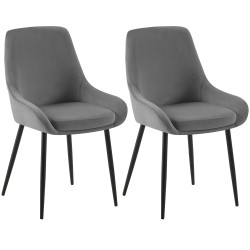 Juego de 2 sillas de comedor Elmira en terciopelo negro y gris oscuro