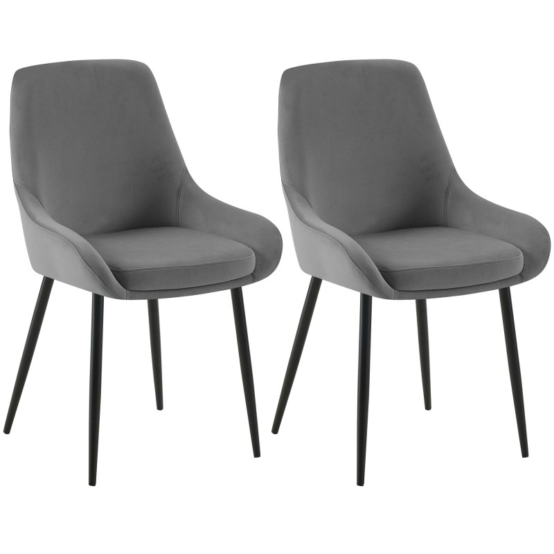 Juego de 2 sillas de comedor Elmira en terciopelo negro y gris oscuro