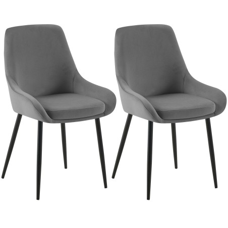 Juego de 2 sillas de comedor Elmira en terciopelo negro y gris oscuro