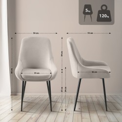 Juego de 2 sillas de comedor Elmira en terciopelo negro y gris