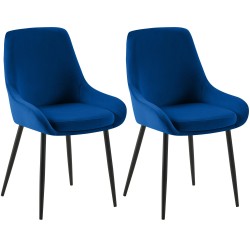 Juego de 2 sillas de comedor Elmira en terciopelo negro y azul oscuro