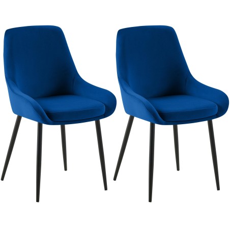 Juego de 2 sillas de comedor Elmira en terciopelo negro y azul oscuro