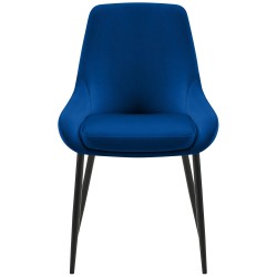 Juego de 2 sillas de comedor Elmira en terciopelo negro y azul oscuro